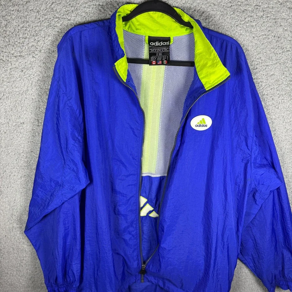 Vintage Adidas Equipment Windbreaker Jacket Mens Large Blue Neon Yellow 90s Zip‎